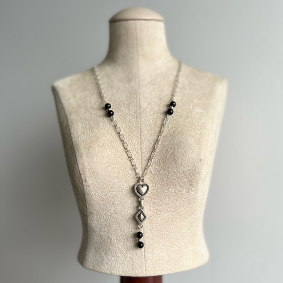 Sterling Silver 14K Gold + Onyx Heart Shaped Necklace